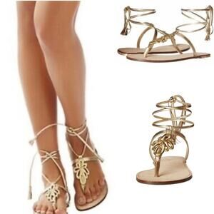 Lilly Pulitzer Pier Tie Up Tassel Gladiator Gold Leather Sandals Size 6